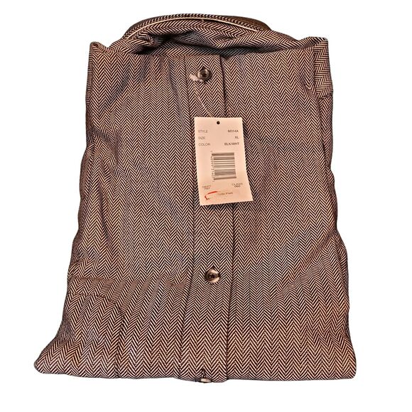 Men Marshall Fields Hyde Park Black White Chevron Design LS Button Up XL Vintage - Picture 4 of 4